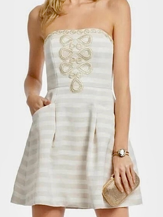 Lilly Pulitzer Dresses & Skirts - Lilly Pulitzer Blossom Strapless Embroidered Mini Dress Gold Cream Size 12